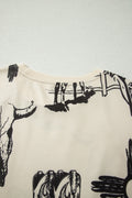 Beige Retro Western Print T Shirt
