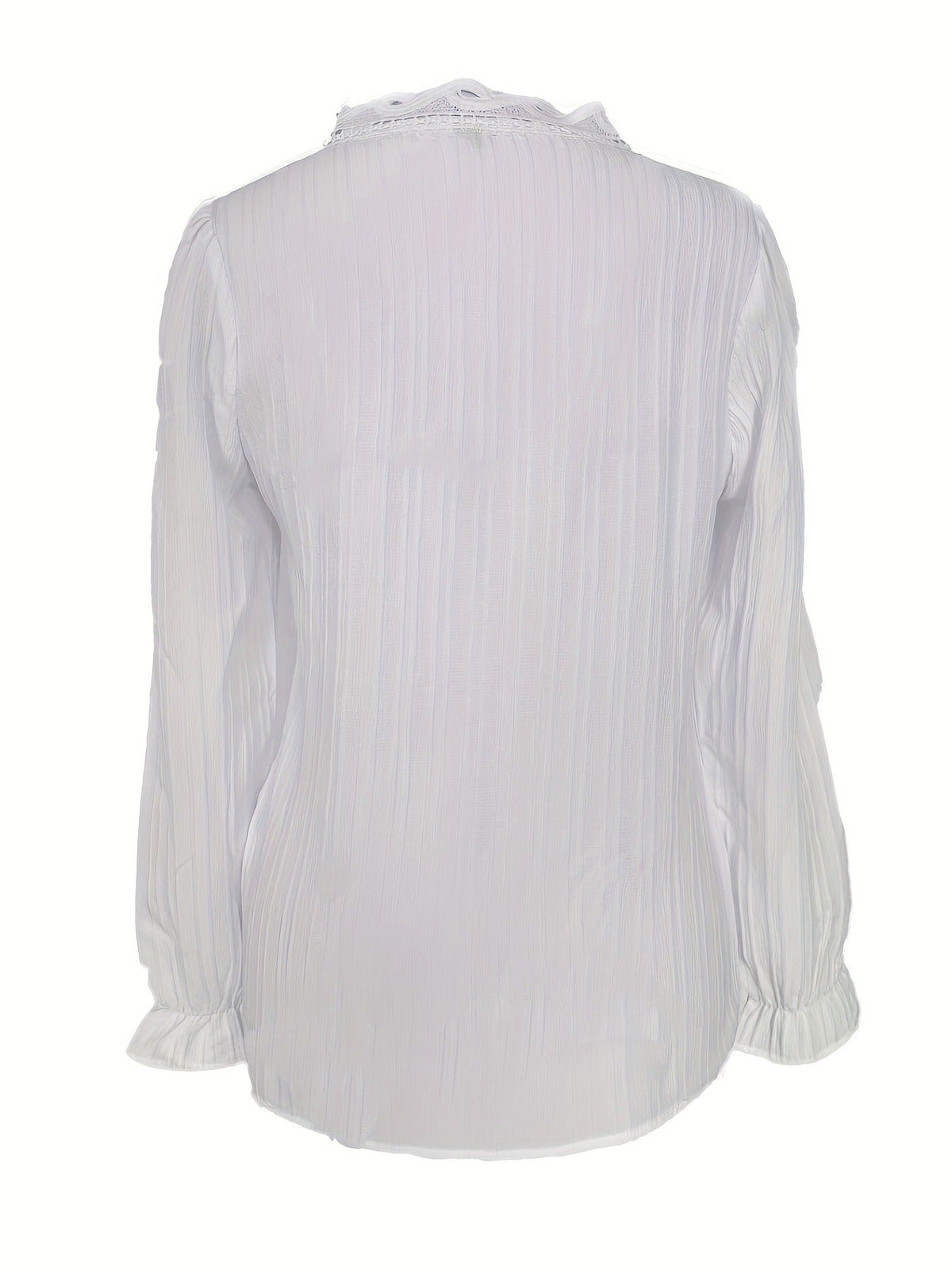 Contrast Lace Solid Blouse, Elegant V Neck Long Sleeve Blouse