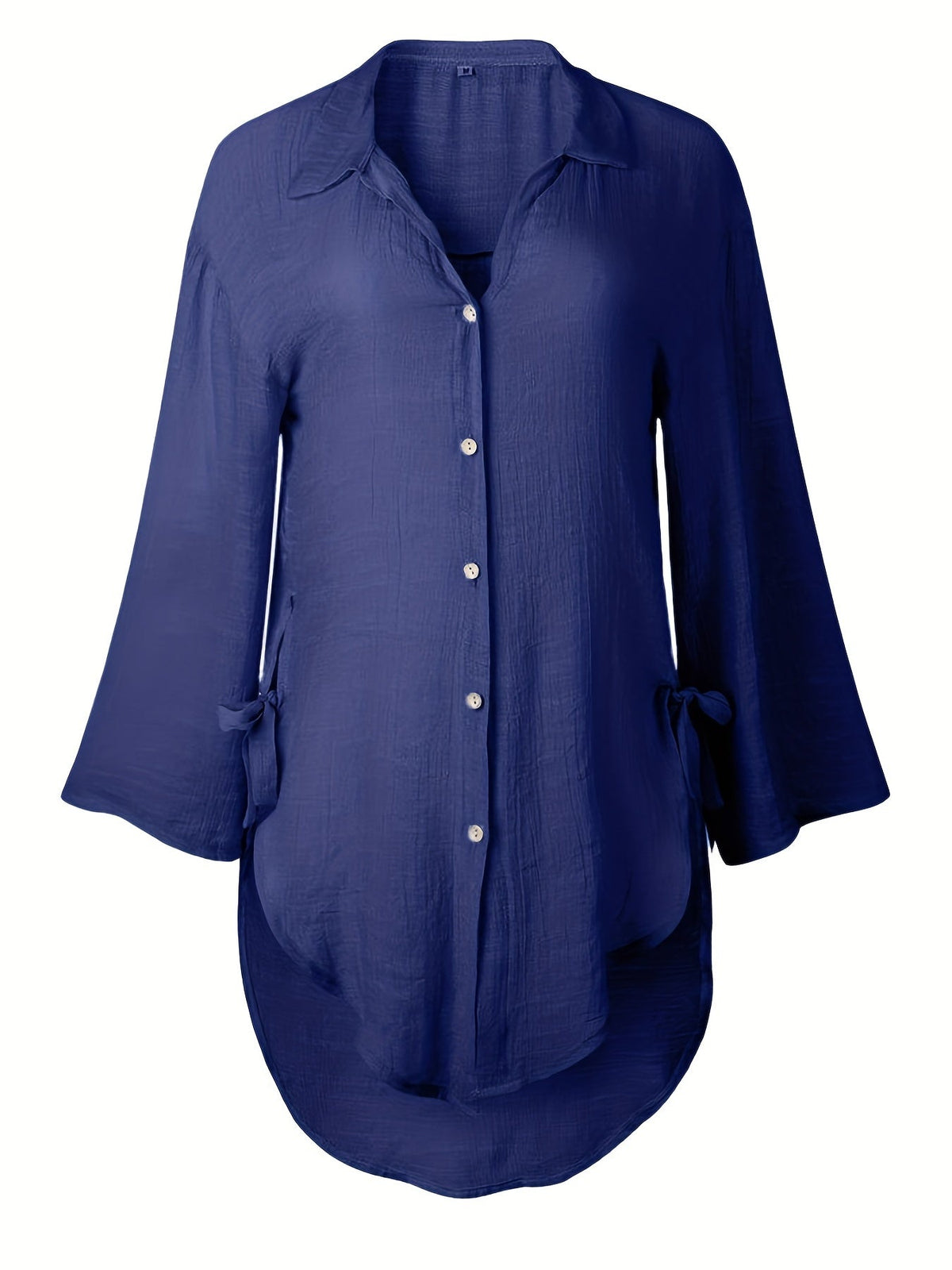 Solid Color V Neck Blouse, Casual Half Sleeve Blouse