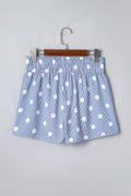 Sky Blue Polka Dot Print Shirred High Waist Casual Shorts