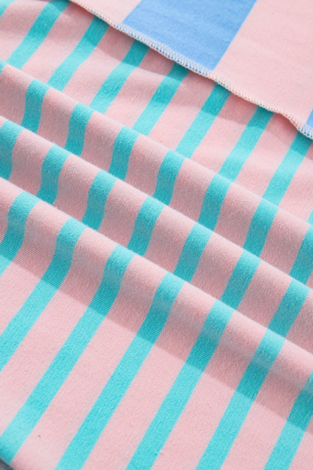 Pink Stripe Exposed Seam Mixed Patchwork Loose Short Set