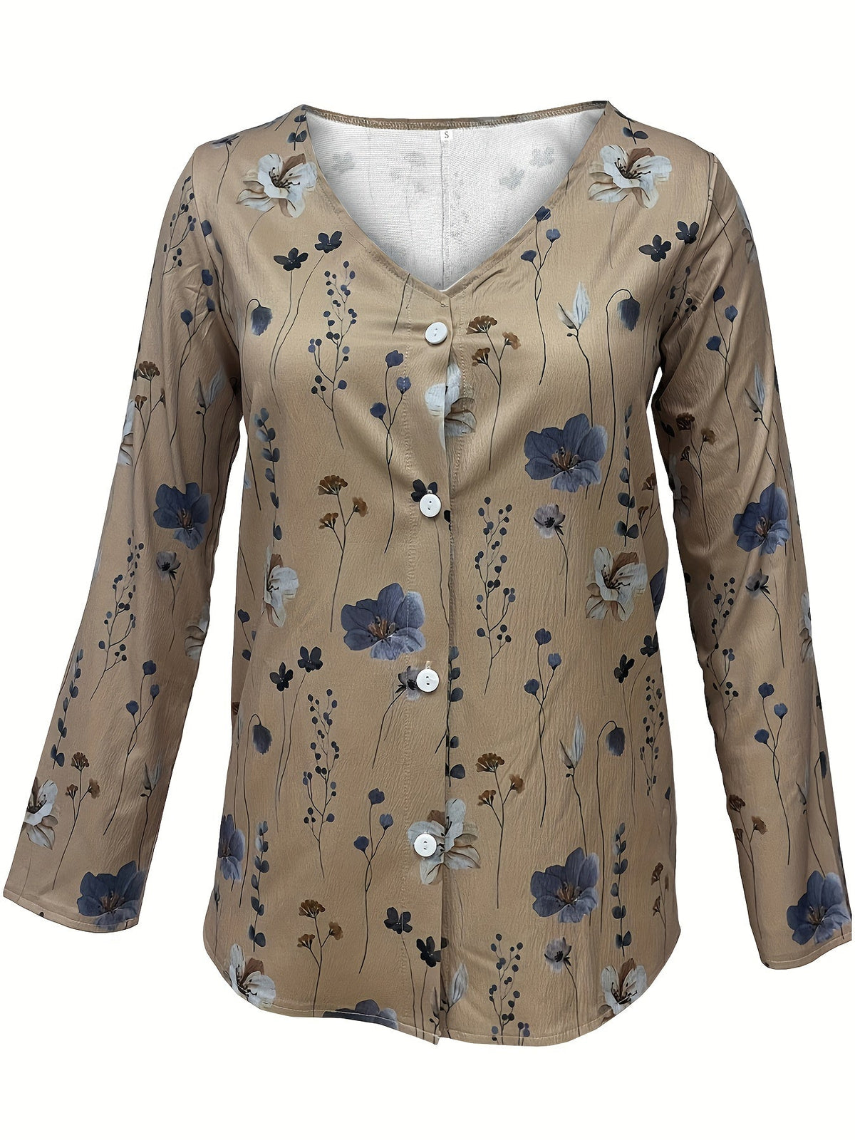 Women's Floral Print Button Up Half Sleeve V Neck Top
