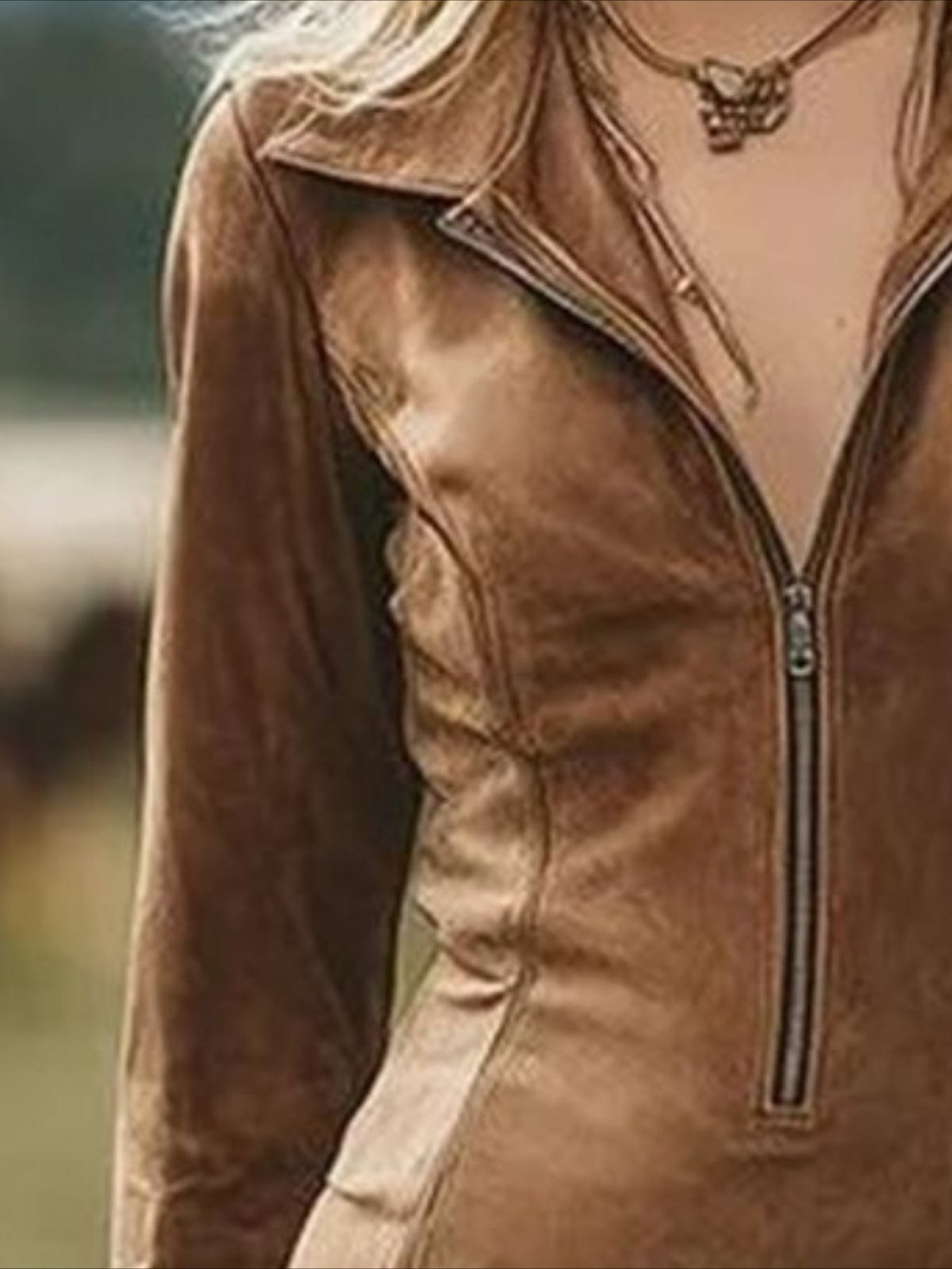 Western Cowgirl Suede Fringe Hem A-Line Silhouette V-Neck Long Sleeves Dress