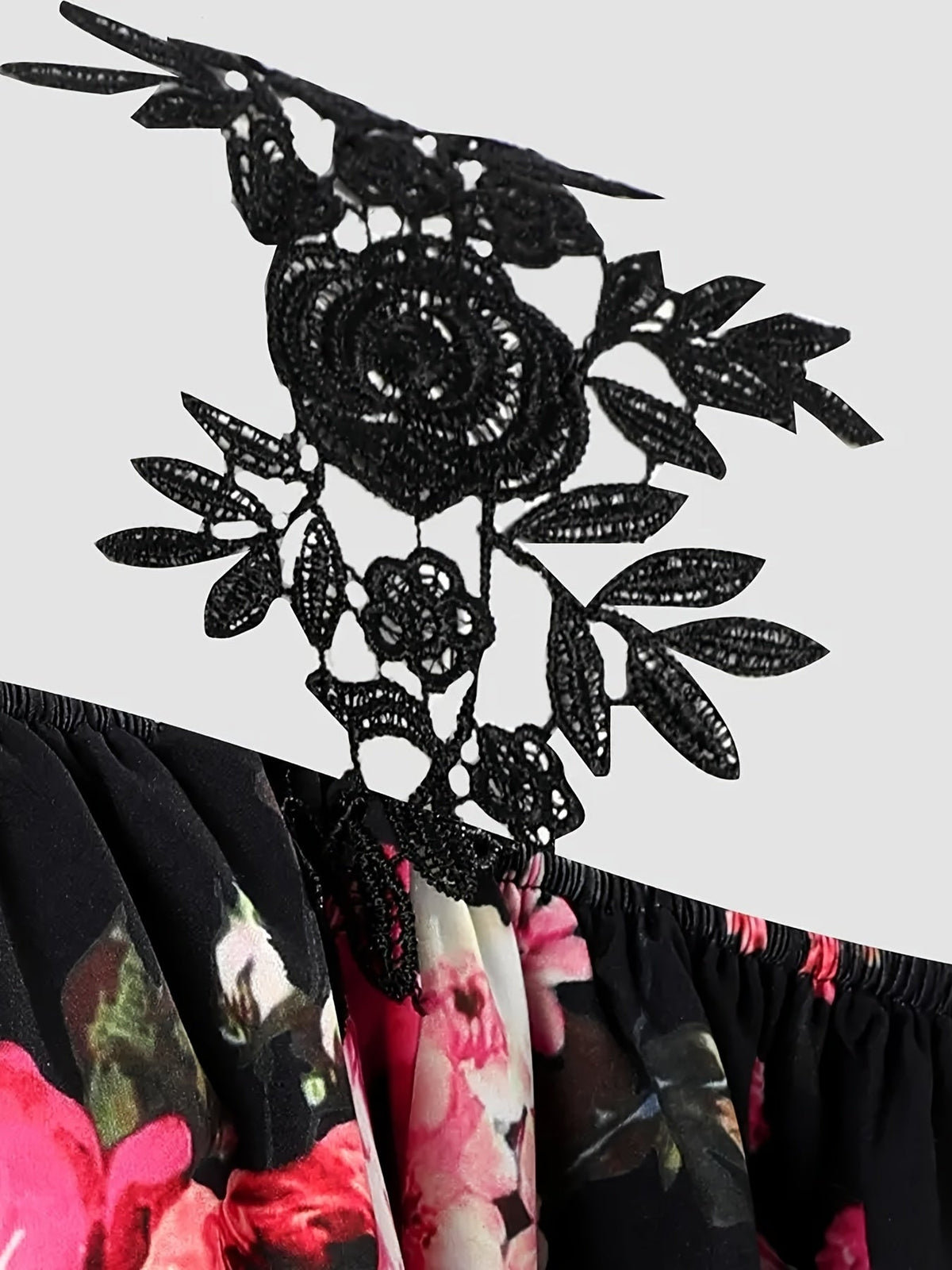 Lace Trim Floral Print Blouse, Casual Pleated Lantern Sleeve Off Shoulder Blouse