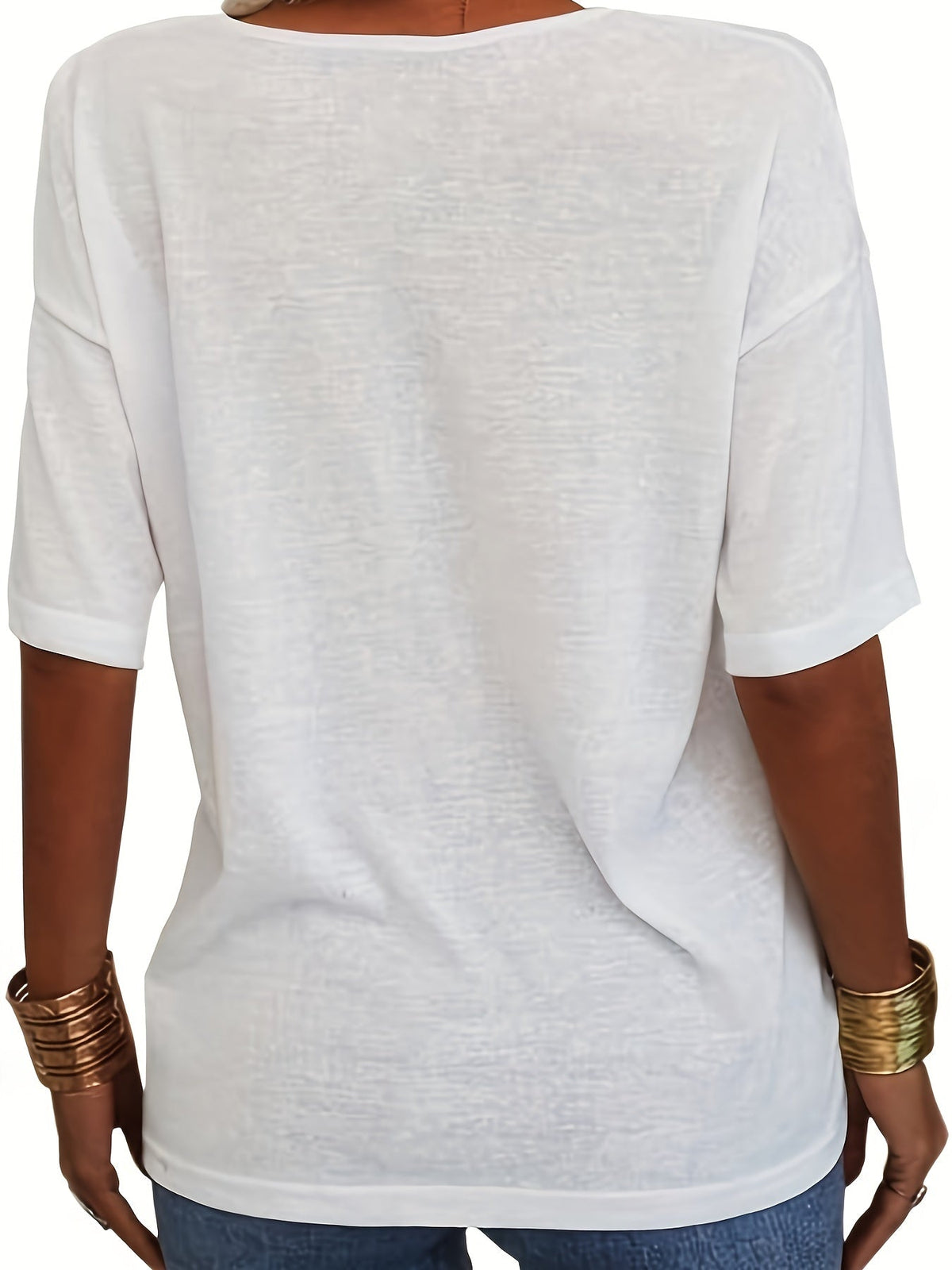 Solid Color V Neck T-shirt, Casual Short Sleeve T-Shirt