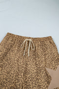 Khaki Plus Size Leopard Print Western Star Patched Jogger Pants