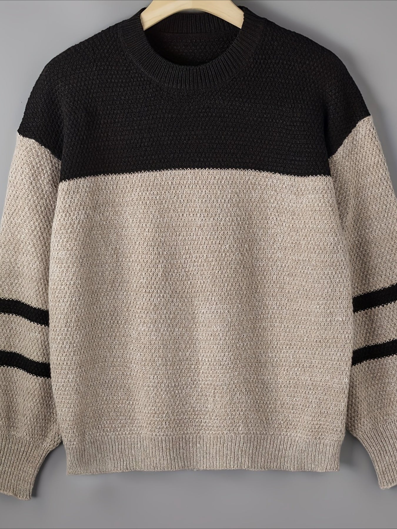 Patchwork Striped Long Sleeve Round Neck Sweater