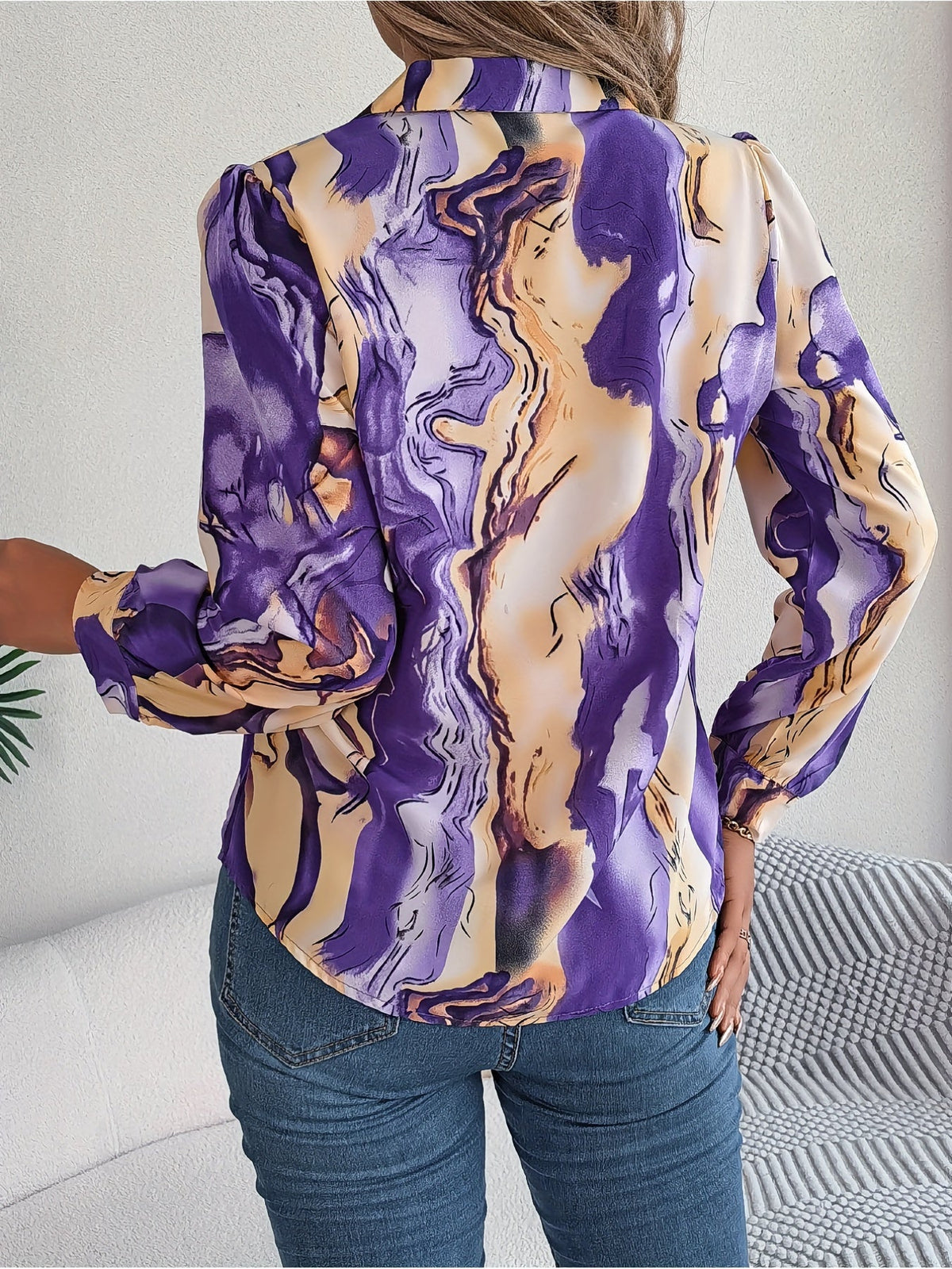 Graphic Print Button Front Shirt, Casual Long Sleeve Shirt