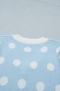 Light Blue Polka Dot Puff Short Sleeve Sweater Top