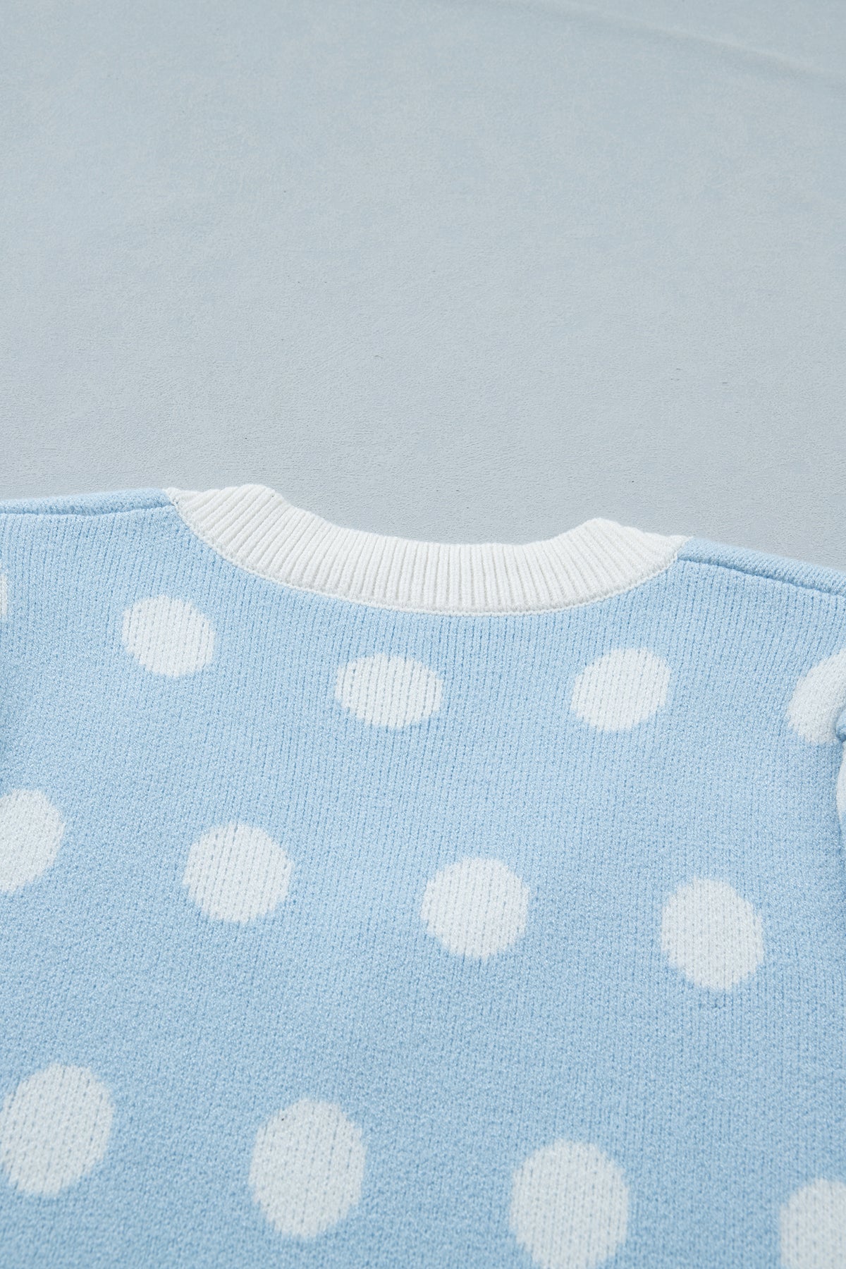 Light Blue Polka Dot Puff Short Sleeve Sweater Top