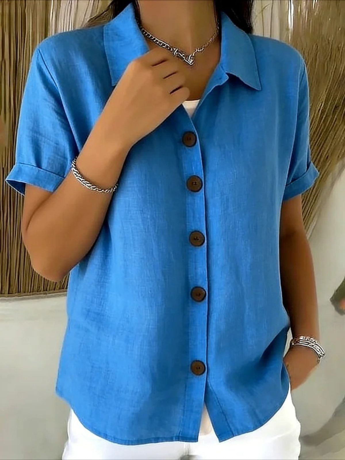 Shirt Collar Short Sleeve Plain Regular Regular Fit Shirt