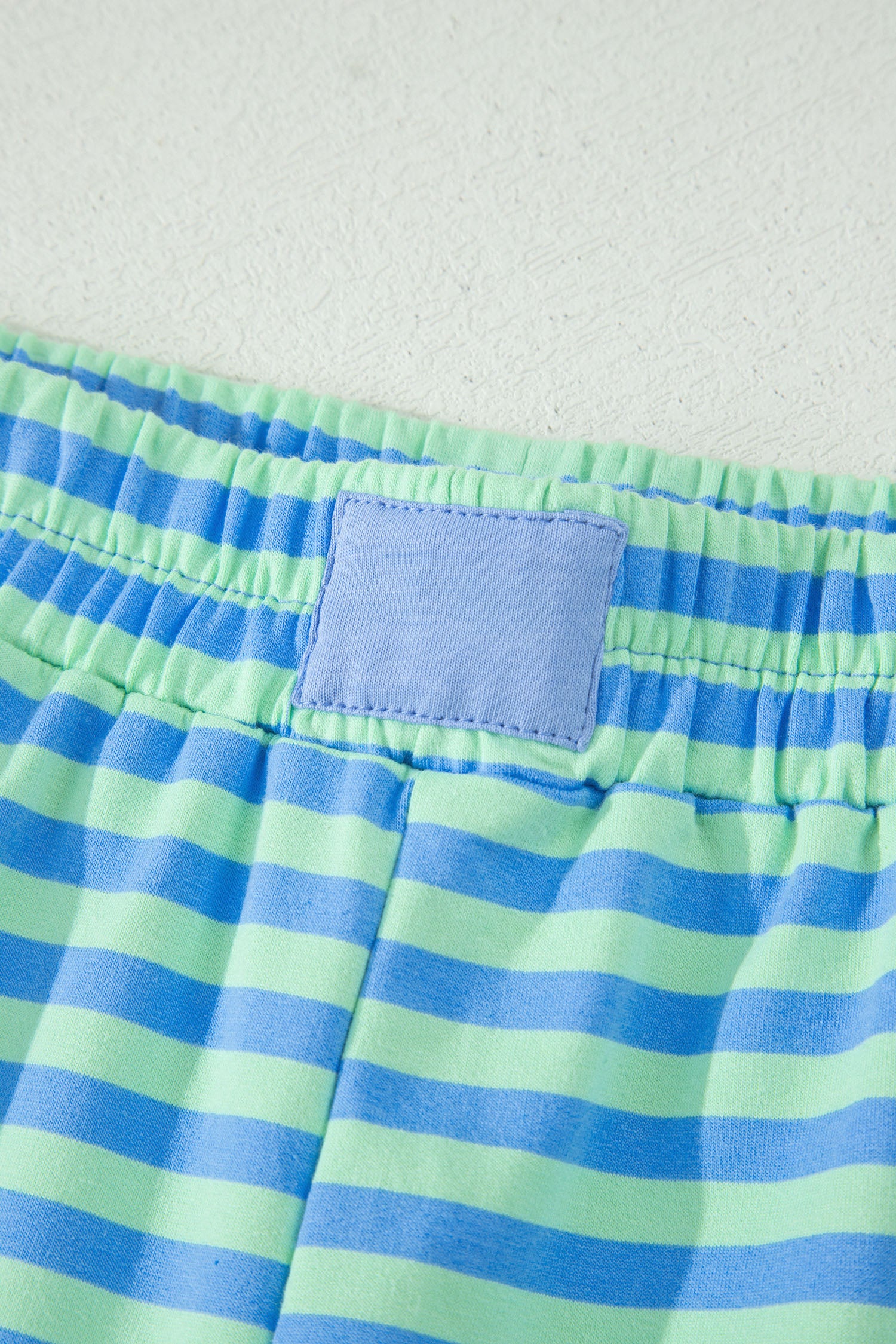 Green Stripe Striped Ribbed Cotton Two-Piece Pant Set with Chest Patch Detail