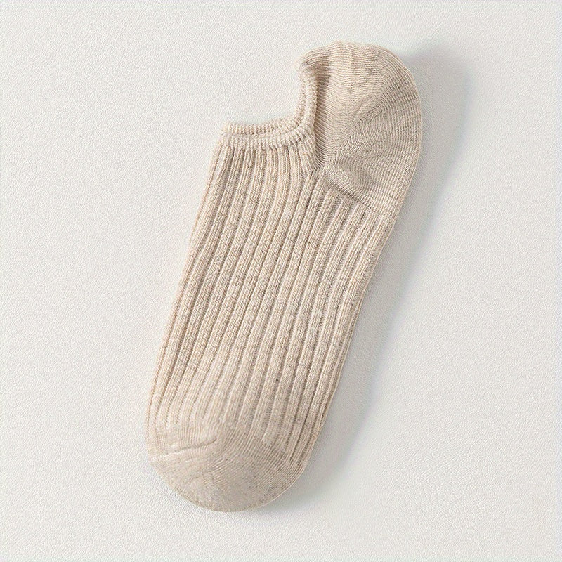 5 Pairs Solid Ribbed Socks, Casual & Comfy All-match Ankle Socks