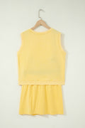 Yellow Cream Solid Color Washed Sleeveless Top Split Skort Cotton 2pcs Outfit