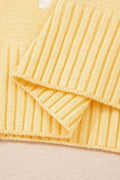 Yellow Cream Elegant Polka Dot Bubble Short Sleeve Sweater