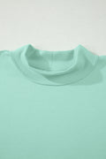 Moonlight Jade Solid Color Exposed Seam Mock Neck Oversize Tee Casual Shorts 2pcs Outfit