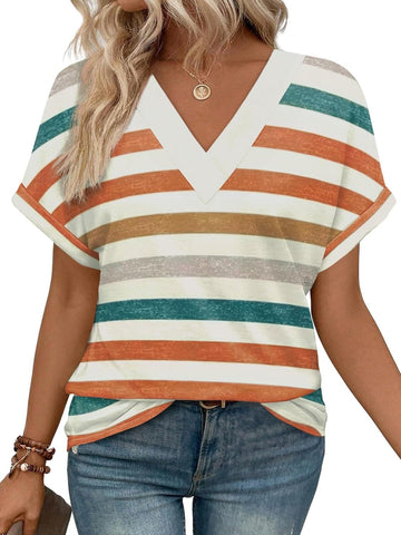 Solid Color V Neck Short Dolman Sleeve Shirts