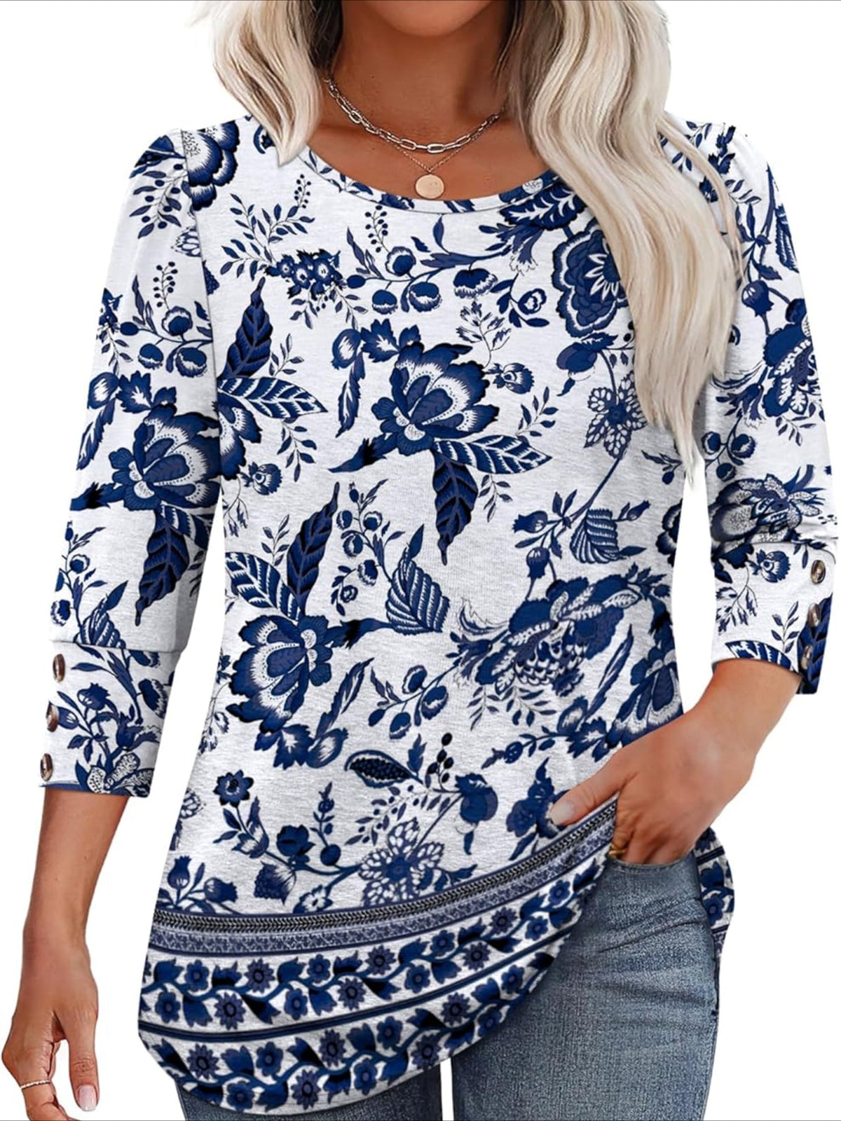 3/4 Sleeve with Buttons Dressy Casual Blouses