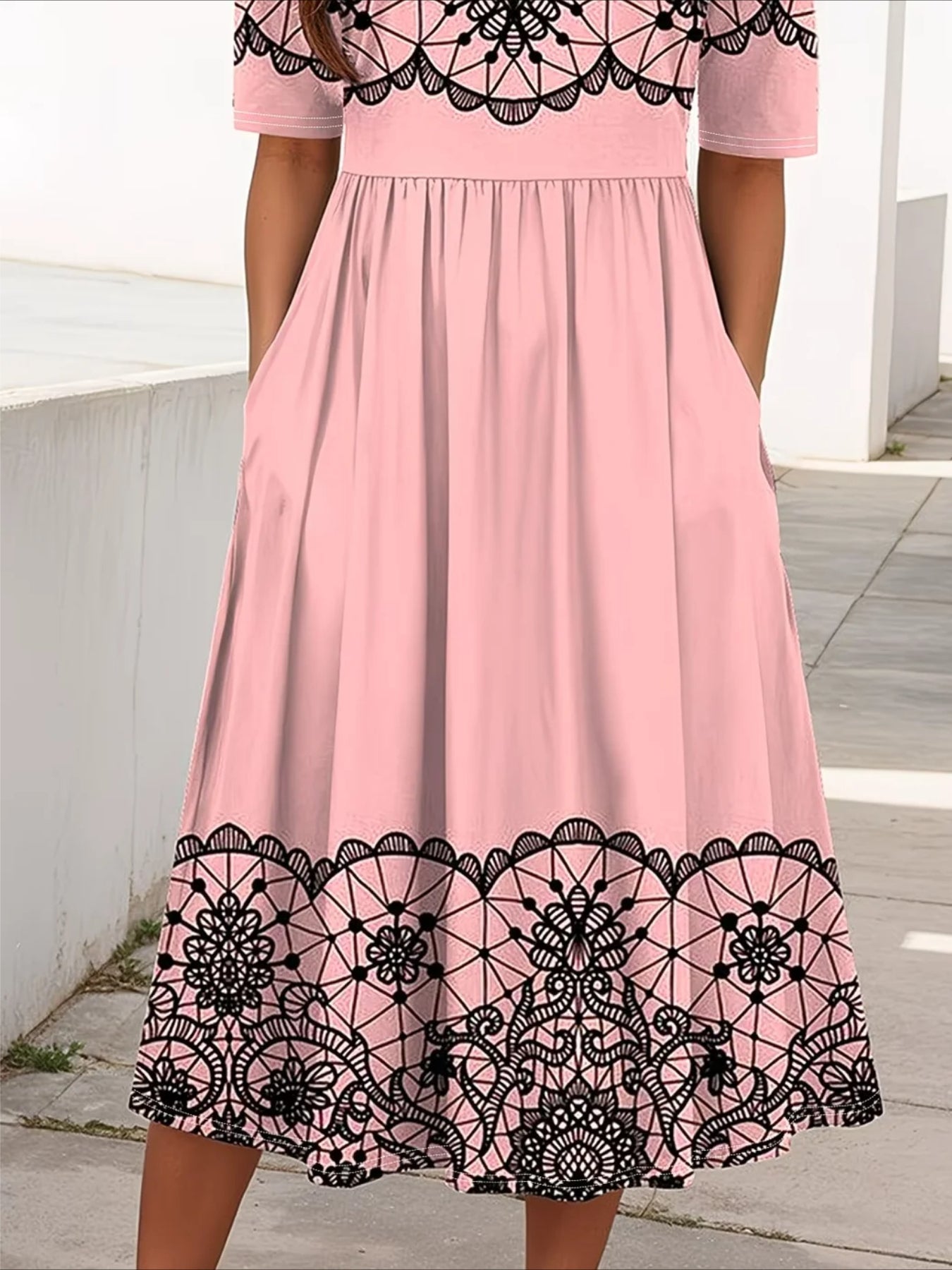 Floral Printing Crew Neck Short Sleeve Dress