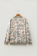 Multicolour Camo Print Ribbed Trim Casual Pullover Sweatshirt