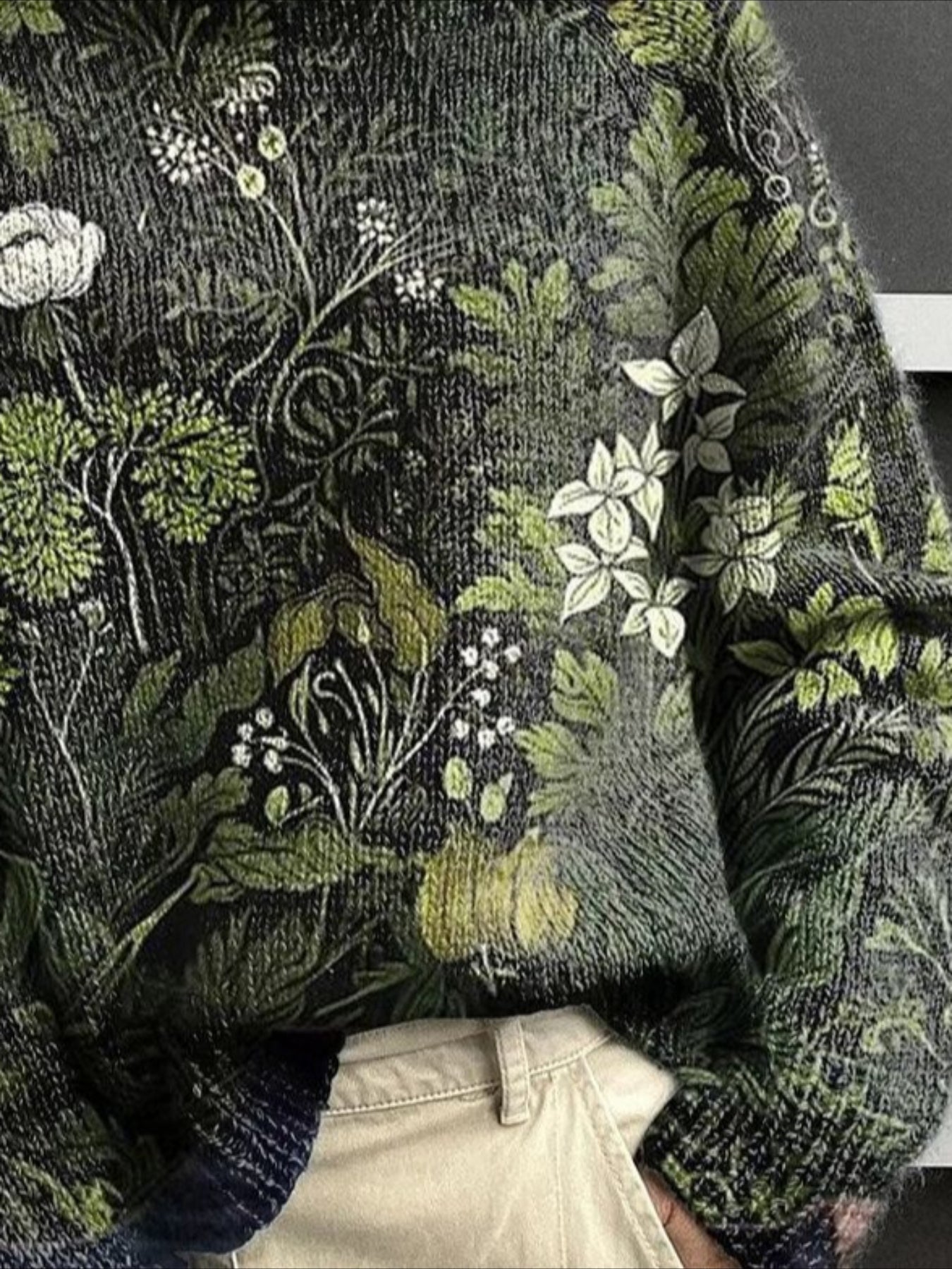 Floral Printing Spring/Fall Vintage Long Sleeve Turtleneck Sweater
