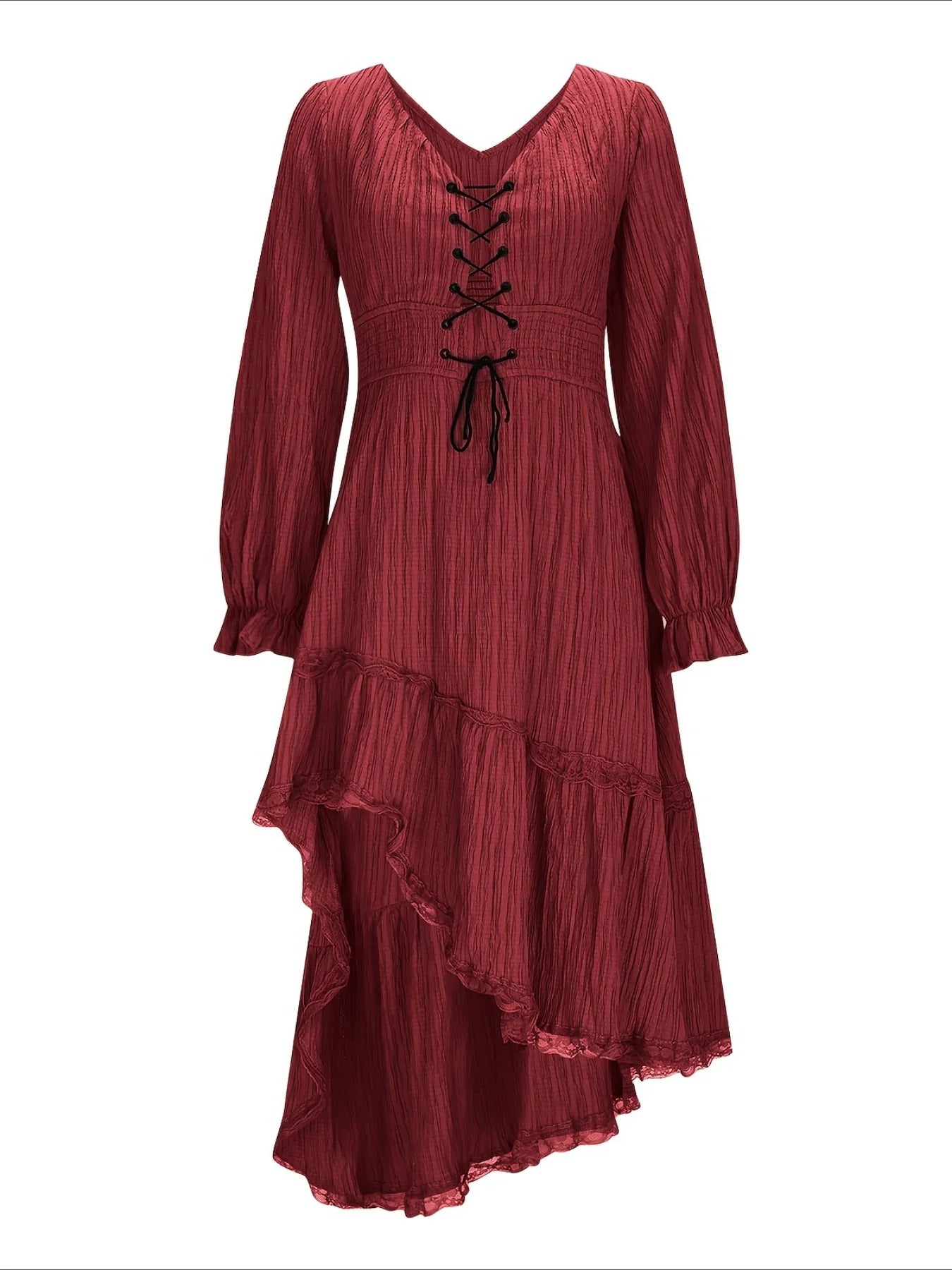 Solid Color Elegant Long Sleeve V-Neck Midi Dress