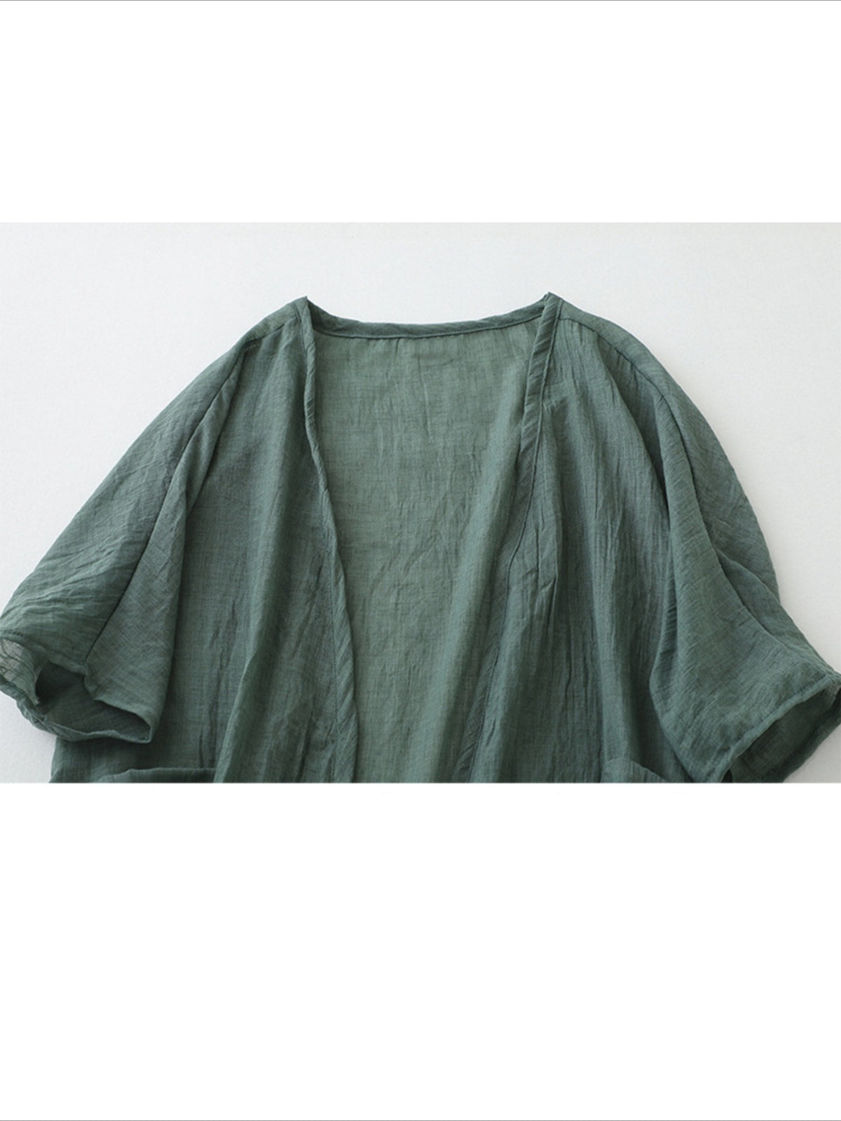 Long Loose Fit Casual Front Opening Short Sleeved and Linen Cover Lightweight and Linen Cardigan