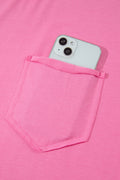 Strawberry Pink Raw Edge Patch Pocket Oversized Top and Shorts Set