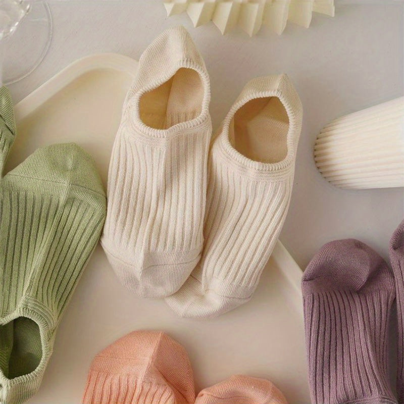 5/10 Pairs Colorful Ribbed Short Socks, Comfy & Breathable Elastic Ankle Socks
