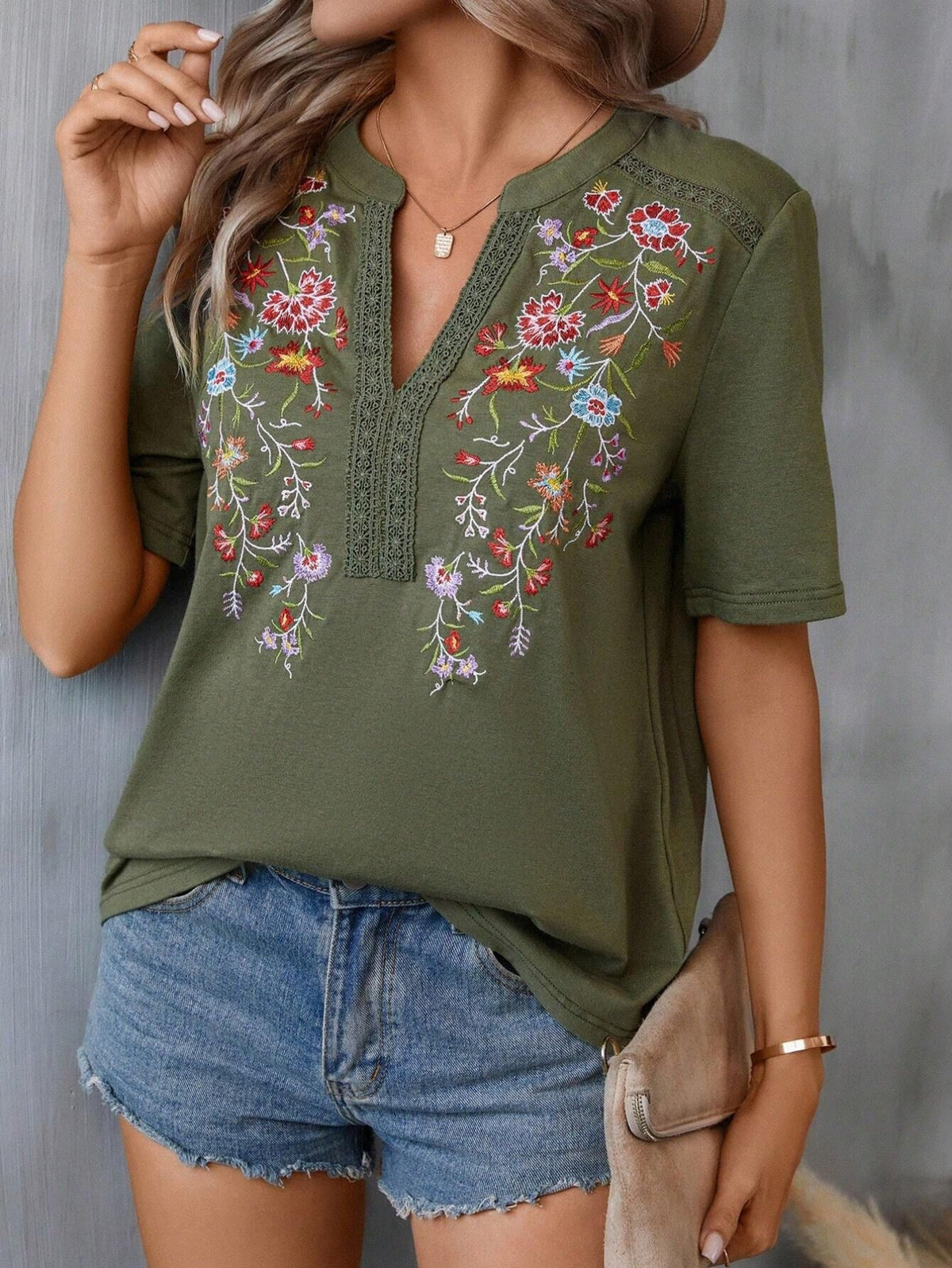 Embroidered Patchwork Lace T-Shirt