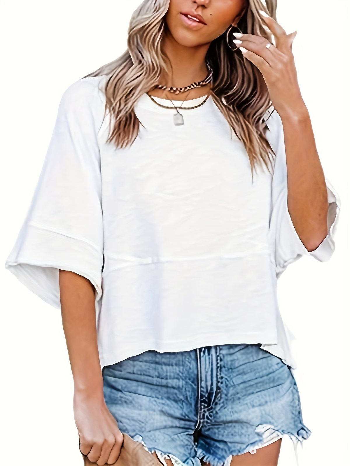 Solid Crew Neck Loose Basic T-shirt, Casual Half Sleeve T-Shirt