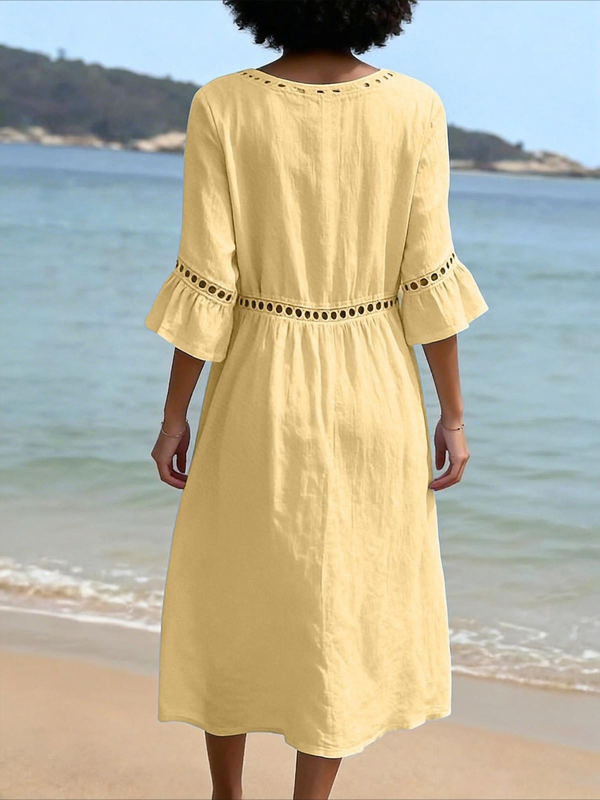 Color Retro Laced Lace Short Sleeve Round Neck Dress