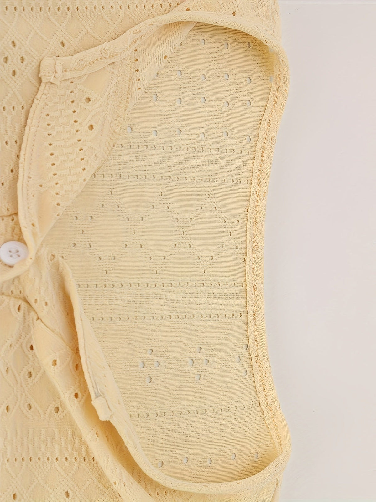 Eyelet Embroidered Button Front T-shirt, Casual V Neck Short Sleeve Top