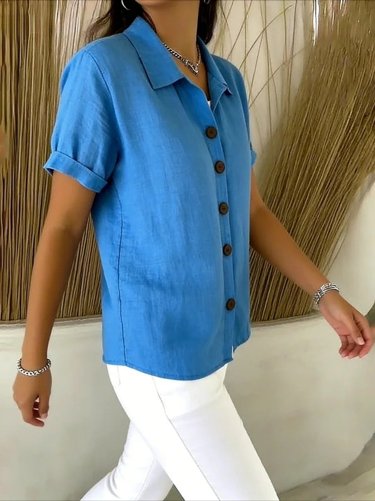 Shirt Collar Short Sleeve Plain Regular Regular Fit Shirt