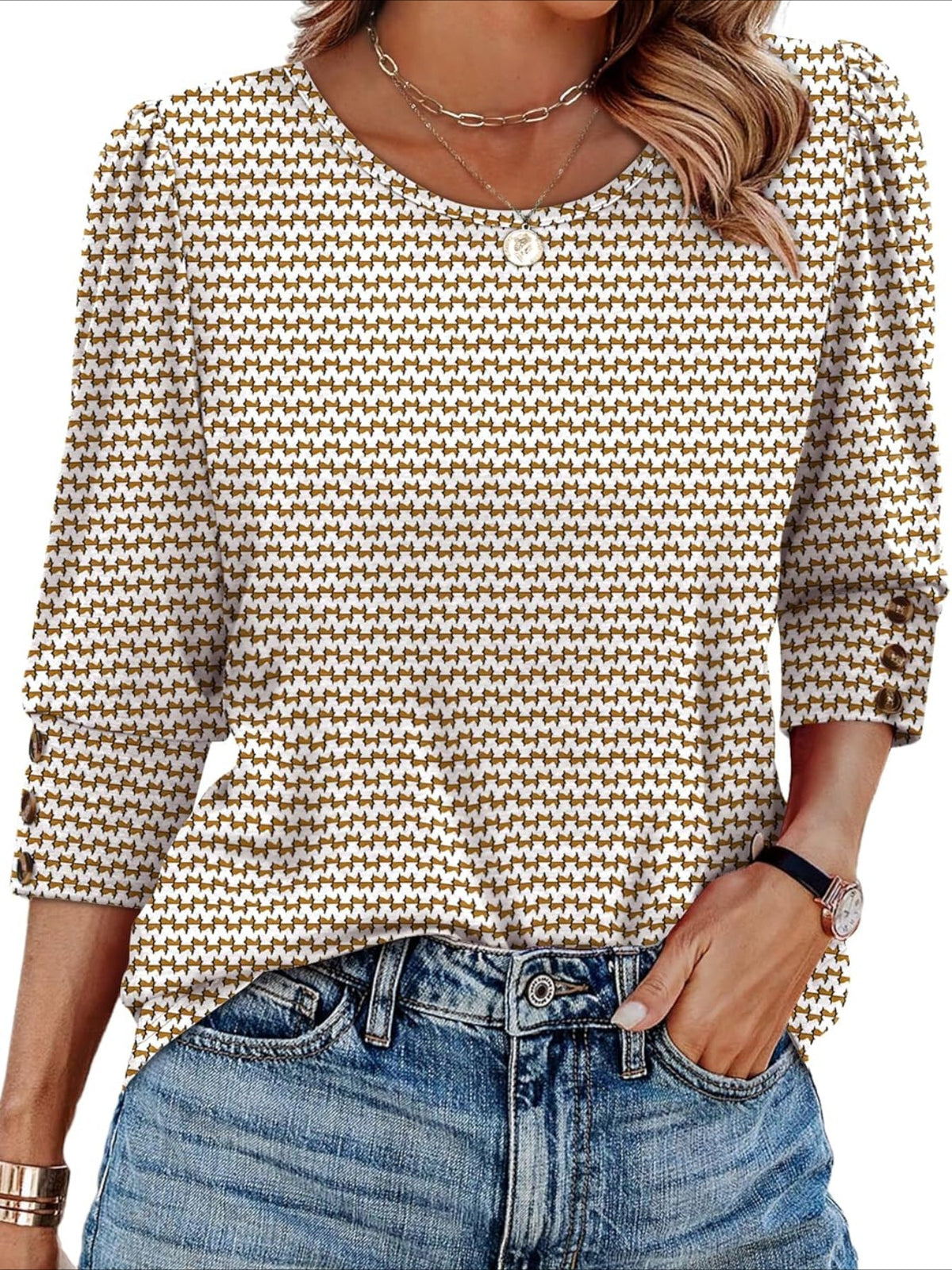 3/4 Sleeve with Buttons Dressy Casual Blouses