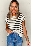 White Side Slits Crewneck Short Sleeve Sweater Tee