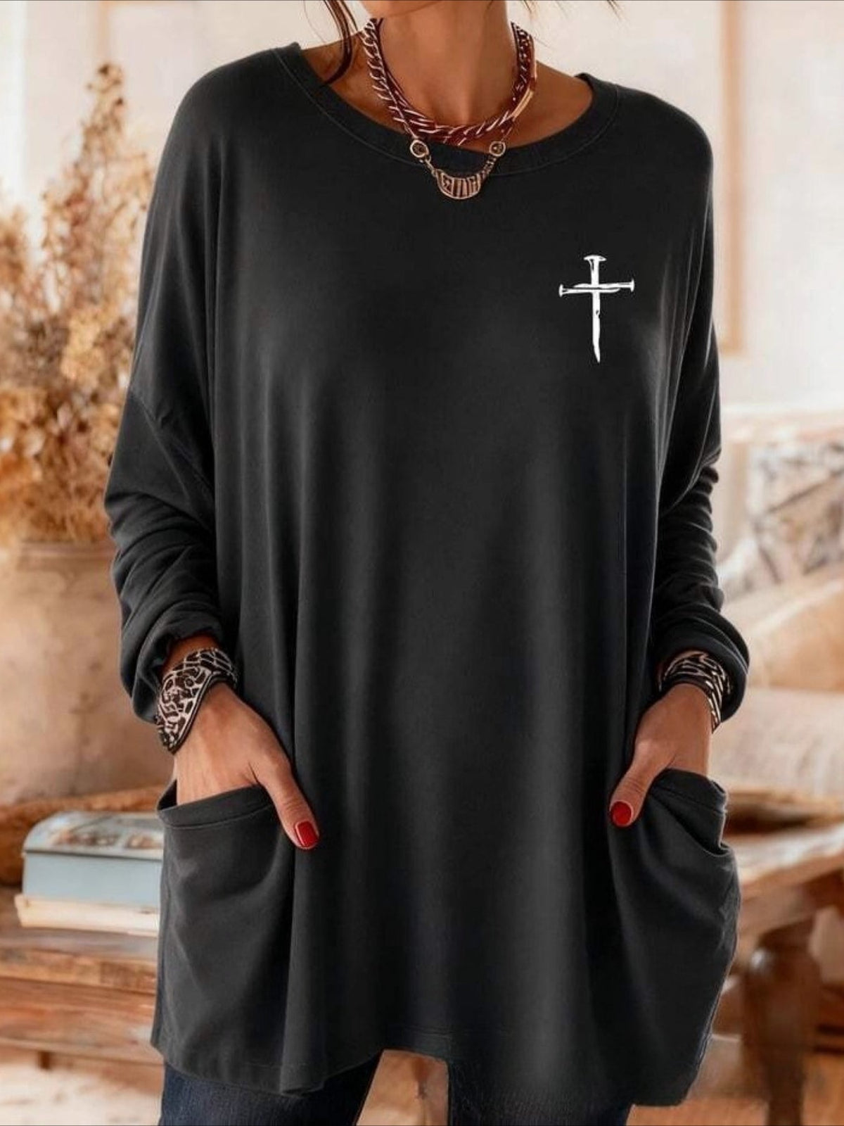 Floral Long Sleeve Crew Neck Printing Vintage Spring/Fall Top