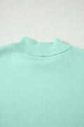 Moonlight Jade Solid Color Exposed Seam Mock Neck Oversize Tee Casual Shorts 2pcs Outfit