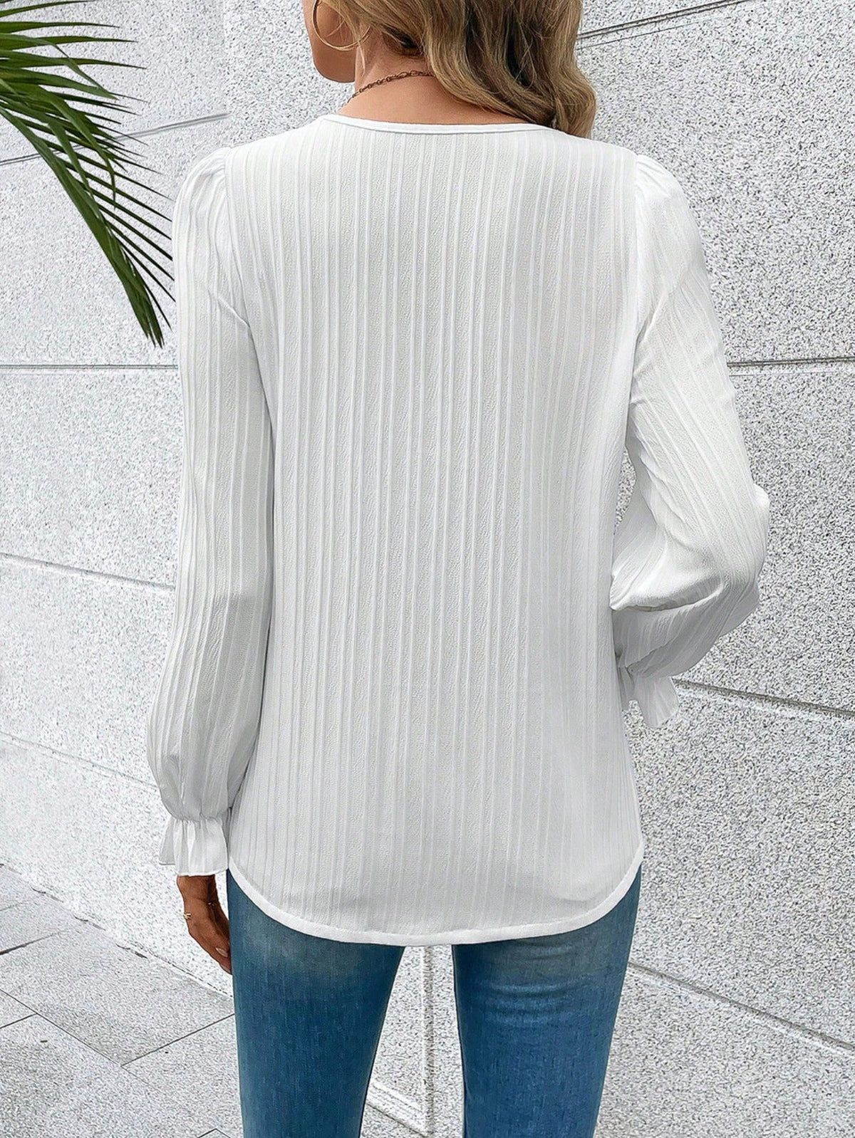Contrast Lace Solid Blouse, Elegant V Neck Long Sleeve Blouse