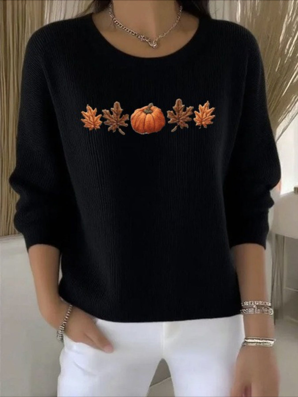 Crew Neck Floral Long Sleeve Comfy Casual Sweater Tee