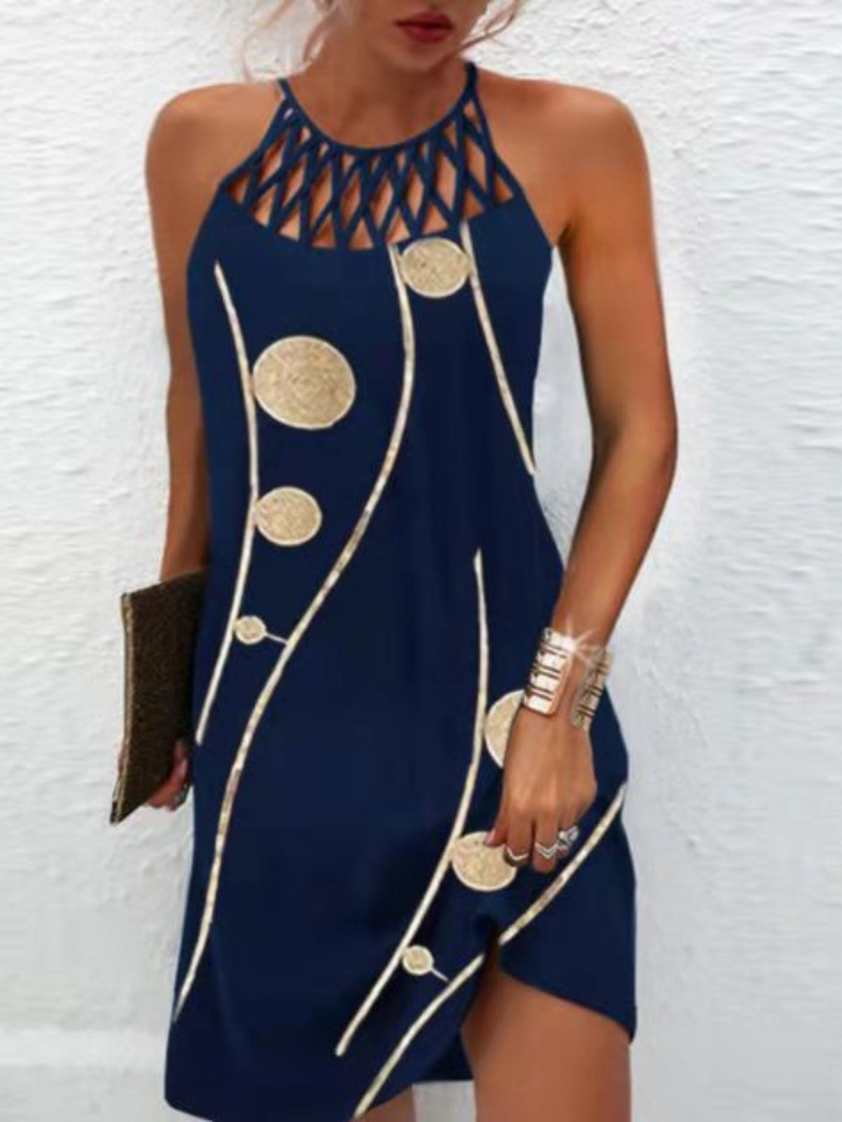 Butterfly Pint Cut Out Dress, Casual Sleeveless Bodycon Dress