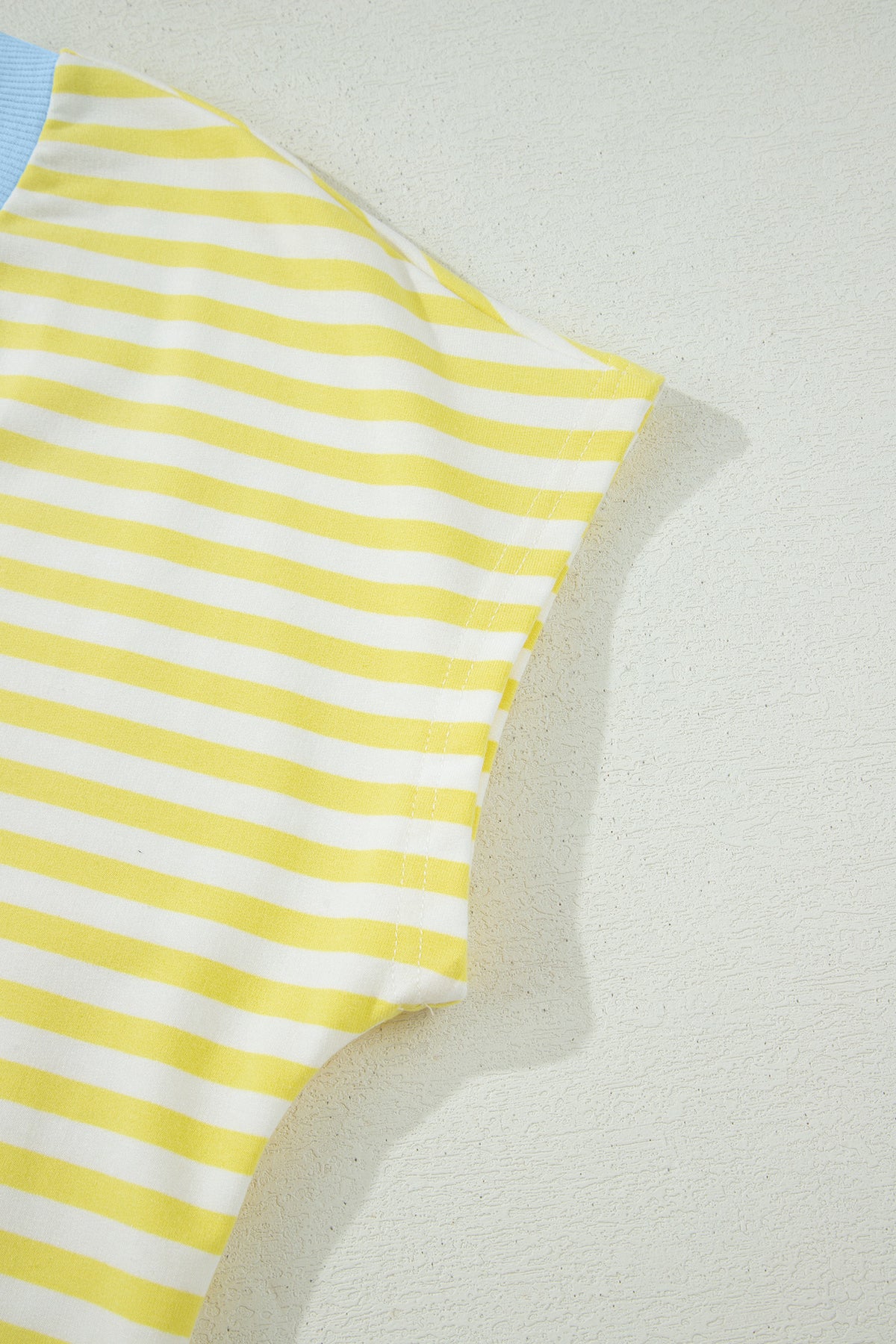 Yellow Stripe Colorblock Trim V Neck Tee Drawstring Elastic Waist Short Set