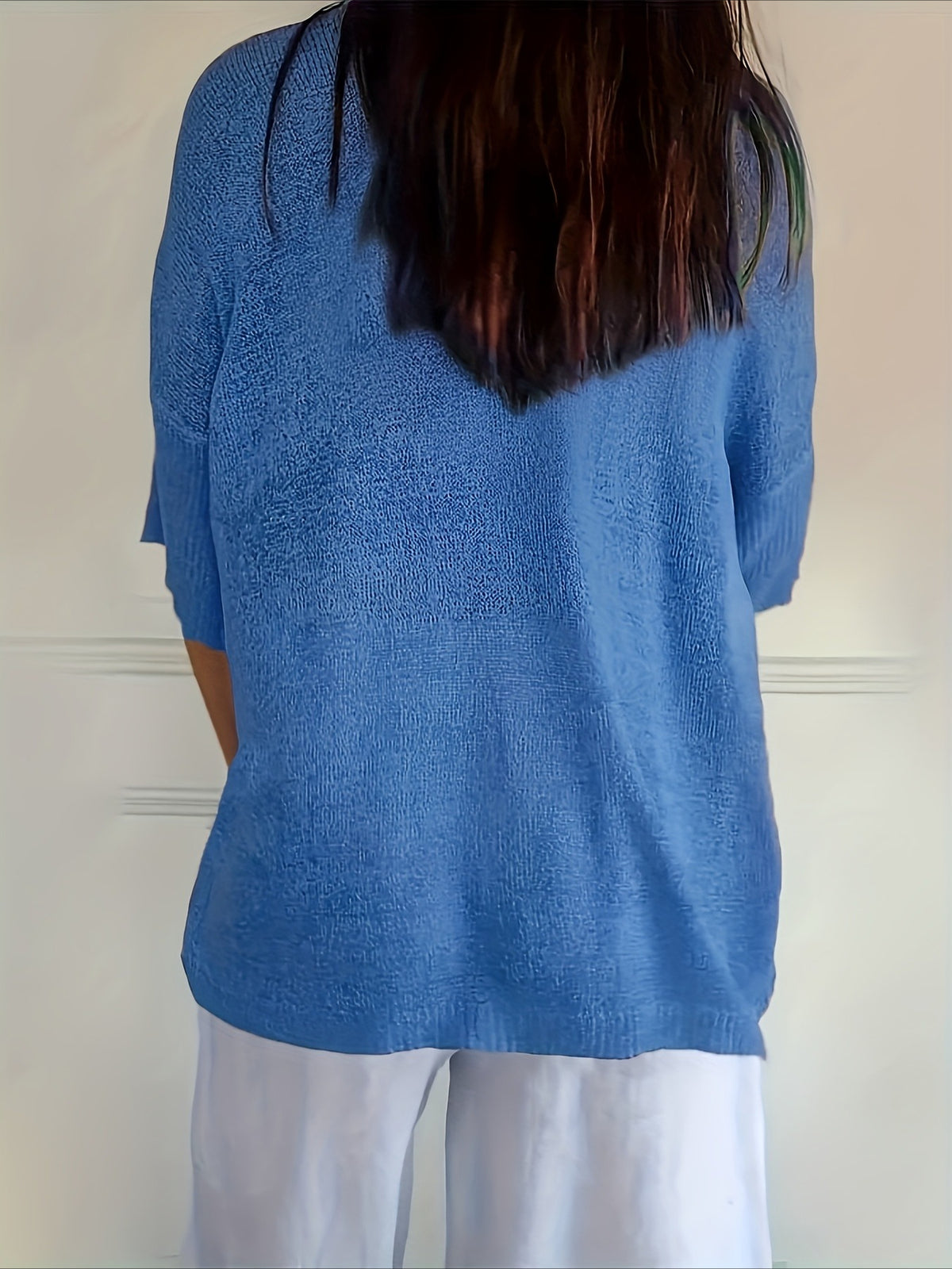 Lightweight Soft Casual 3/4 Sleeves V-Neck Sweater