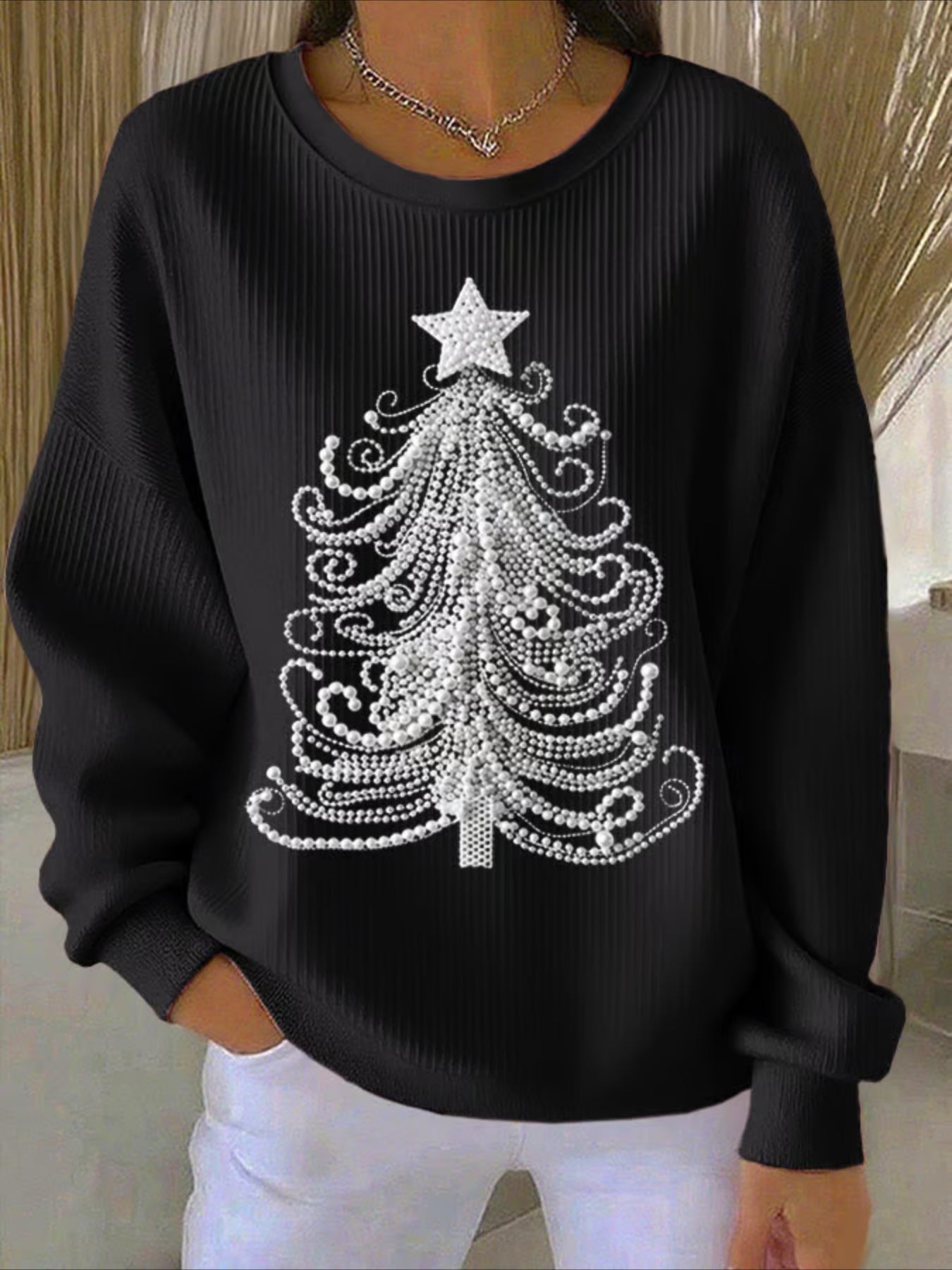 Christmas Printed Crew Neck Floral Long Sleeve Comfy Casual Sweater Hoodie