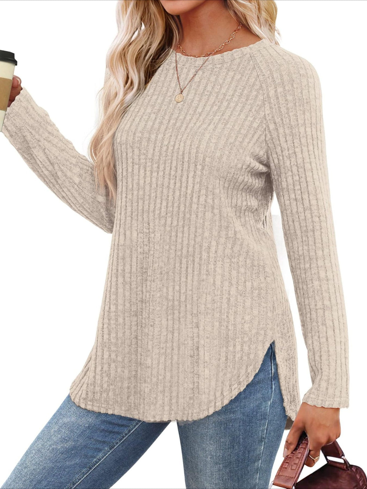 Soft Round Neck Pullover Long Sleeve Sweater