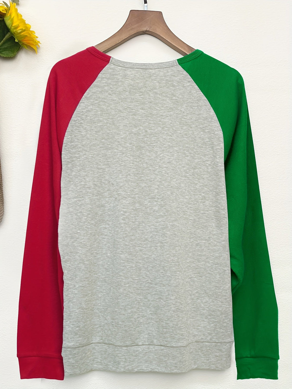 Color Block Long Sleeve Shirt, Oversized Crew Neck Top