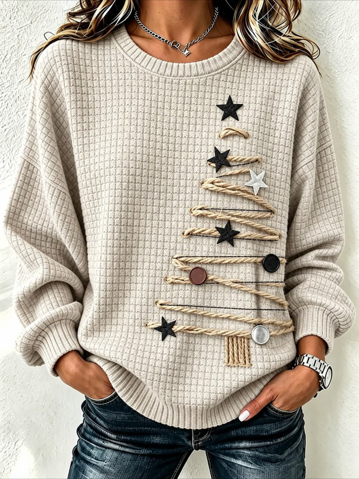 Christmas Tree Casual Crew Neck Regular Fit Sweatshirt