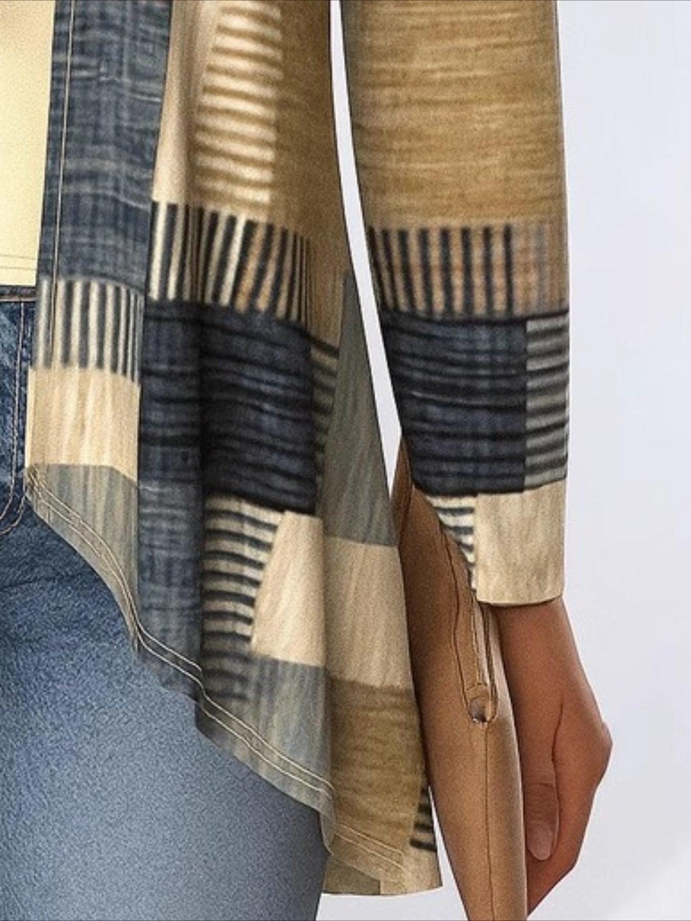 V Neck Long Sleeve Geometric Regular Micro-Elasticity Regular Fit Blouse