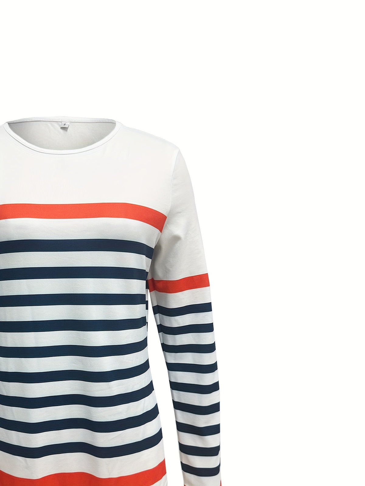 Casual Crew Neck Long Sleeve Striped Print T-shirt