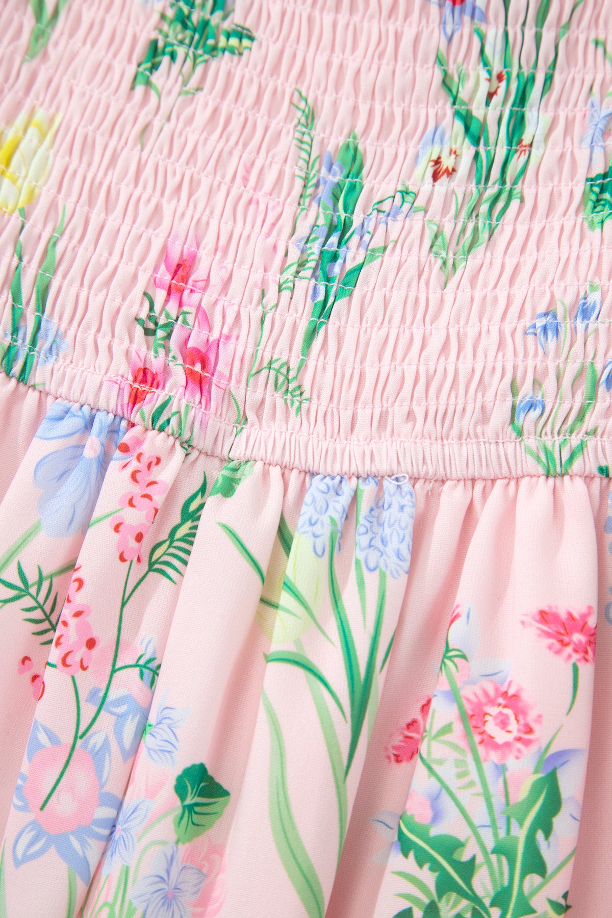 Pink Floral Print Contrast Trim Self-tie Straps High Waist Midi Dress